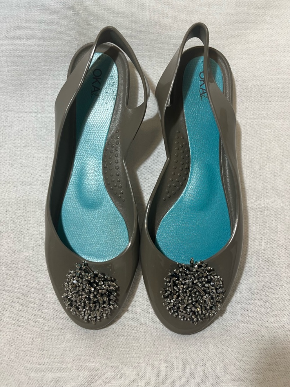 OKA-B Slingback Jelly Flats with Beaded Embellishment on Toes Women’s Size 10